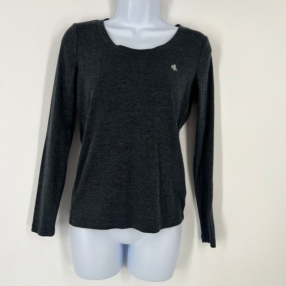 Lauren Ralph Lauren Tops - Lauren Ralph Lauren Womens Small Preppy Charcoal Gray Scoop Neck Long Sleeve Top